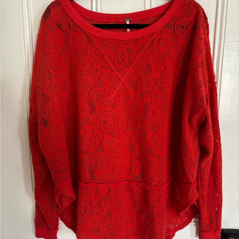 Free People Orange Lace Knit Sweater